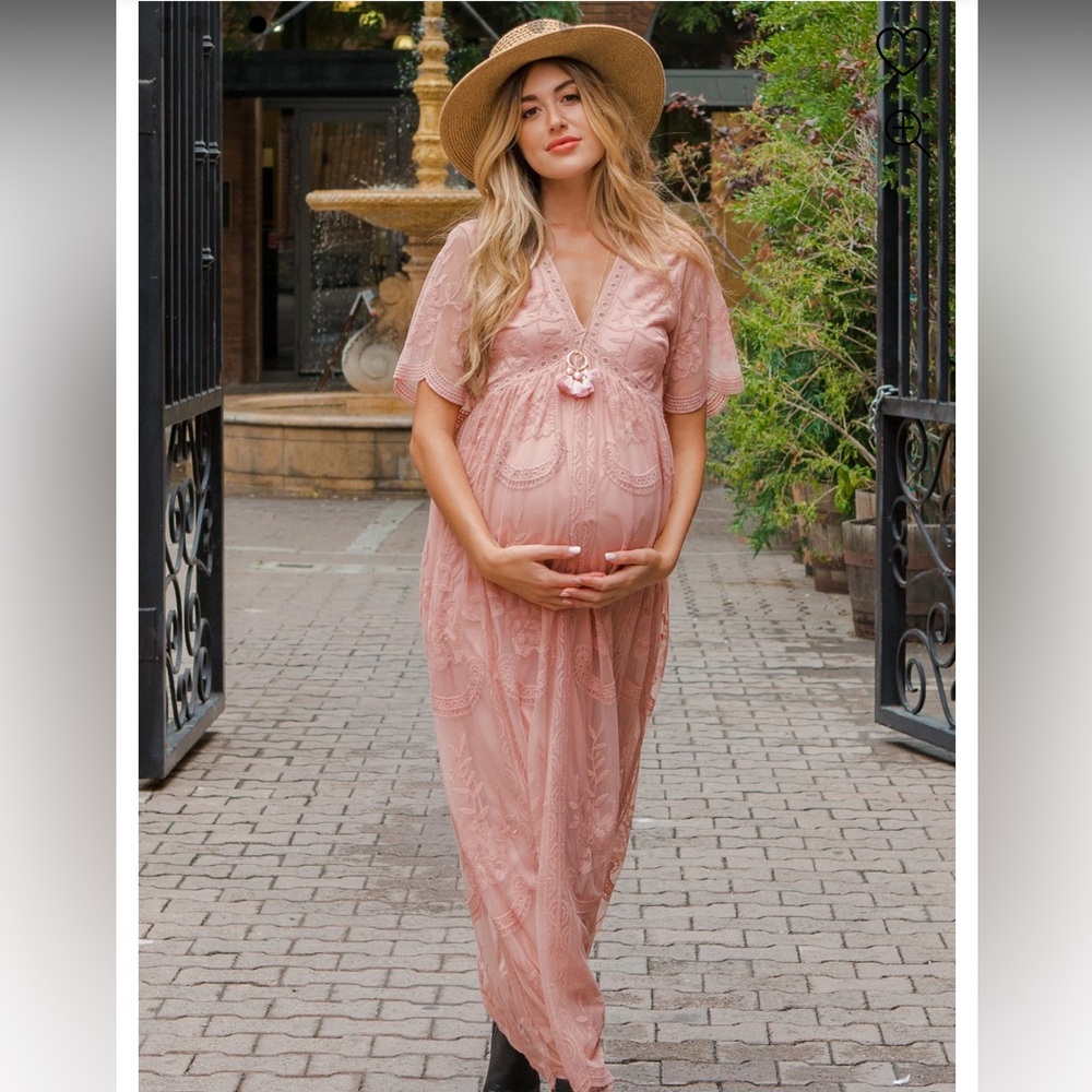 Pinkblush Dusty Rose Lace Maxi Maternity Dress
